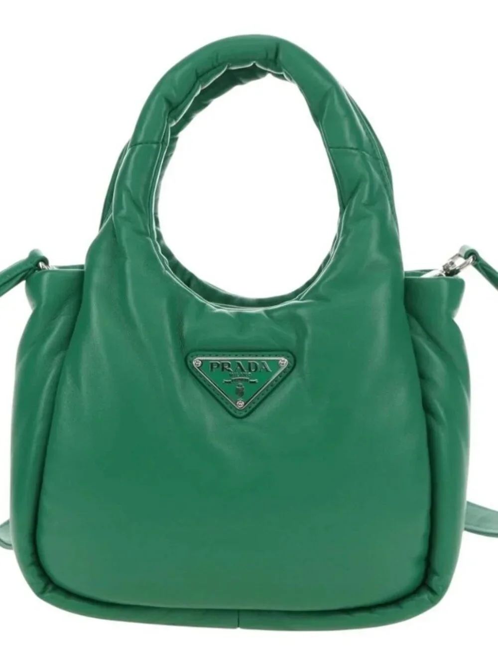 PRADA Hand Bag Leather 2way Green Silver Auth